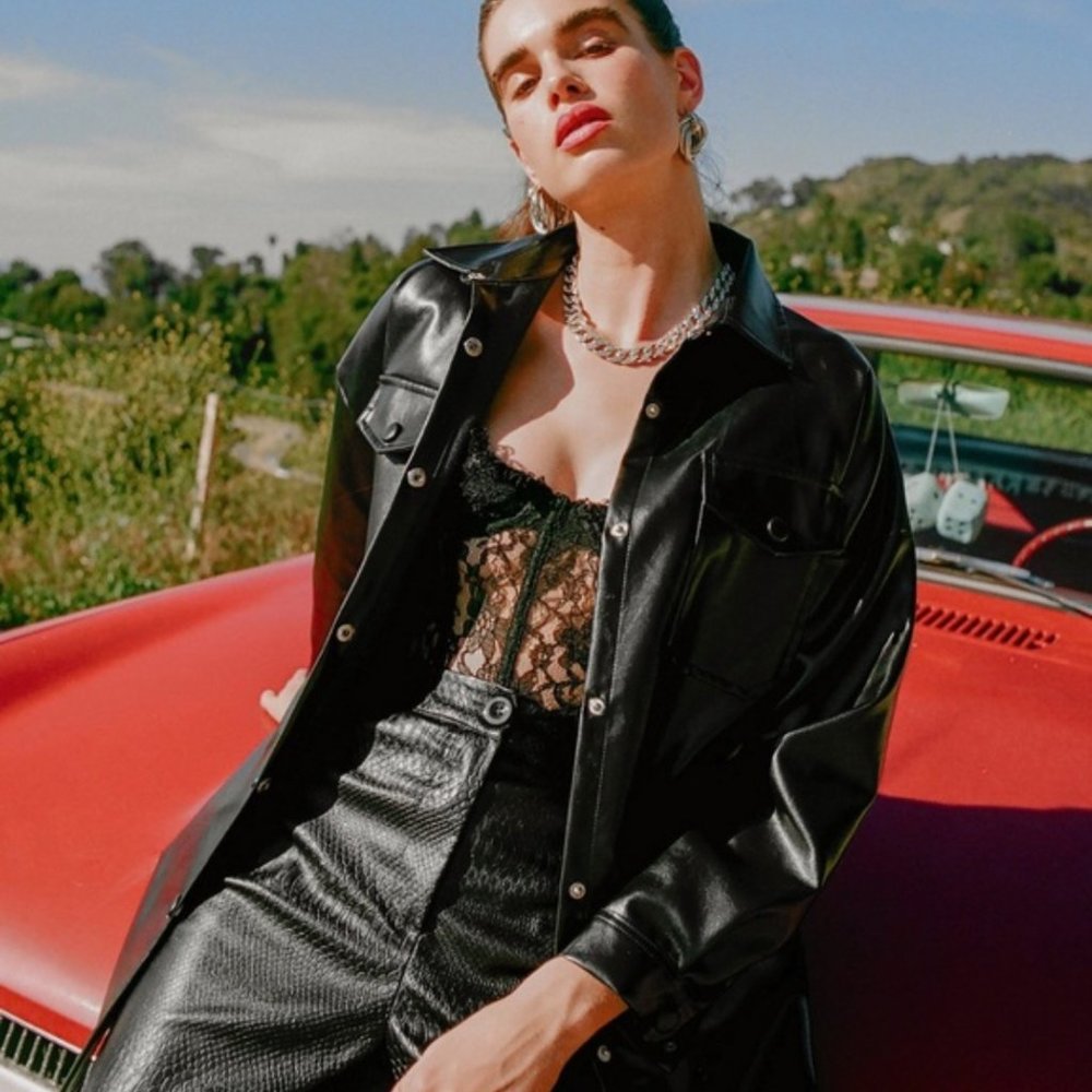 Black Faux Leather Top